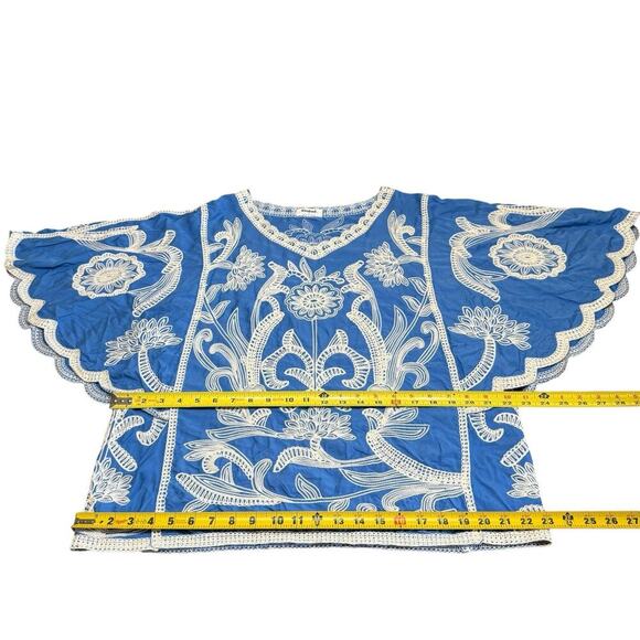 Kindred Floral Embroidered Top Blue L Bohemian Hippie Whimsy Indie Granolagirl - Picture 9 of 11